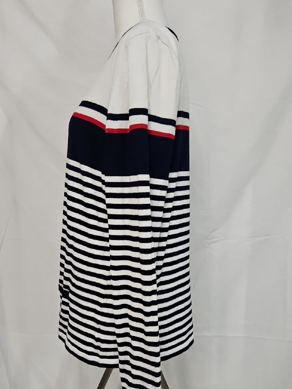 Kim Rogers Navy & White Striped Button Cardigan with Red Trim - Picture 3 of 6